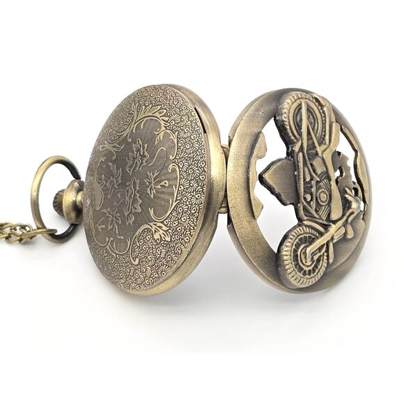 Motorcycle Pocket Watch - Vintage Look Harley Davidson Biker Gift Enthusiast - Picture 4 of 10